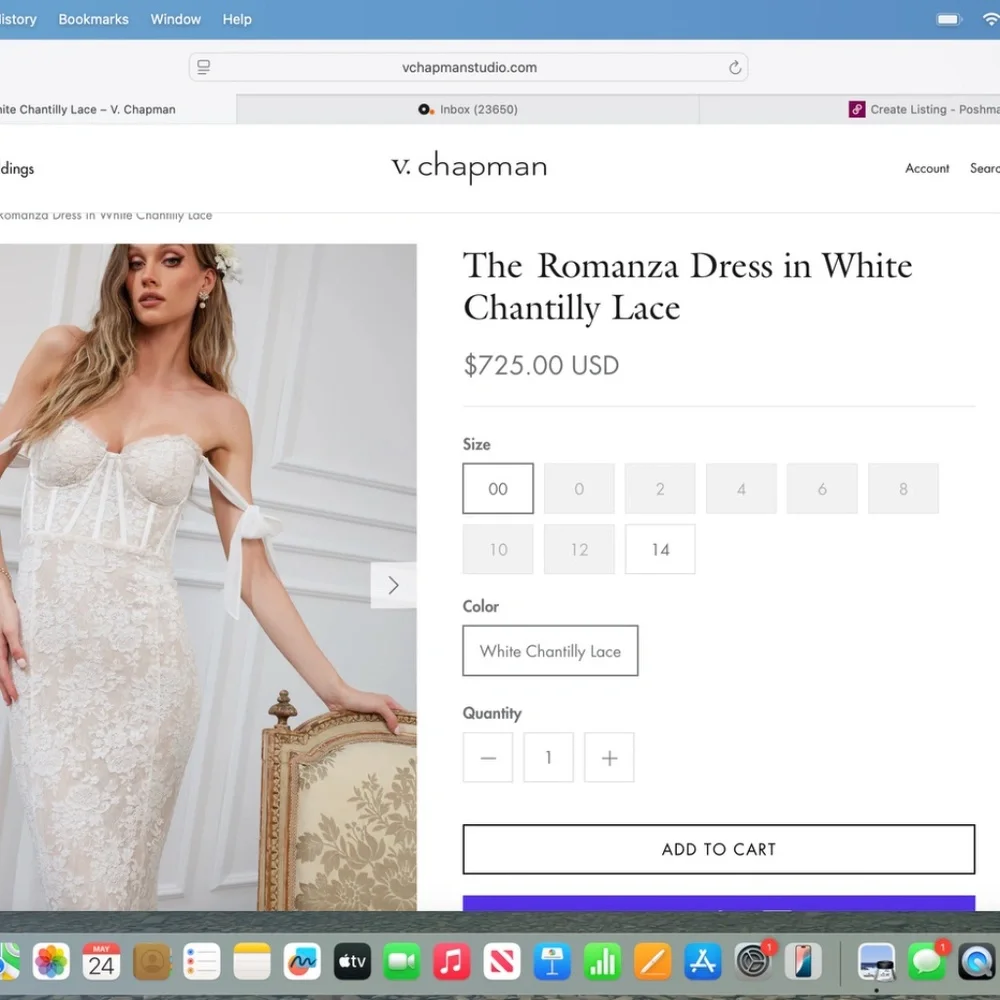 V Chapman The Romanza Dress in White Chantilly Lace - Picture 4 of 4